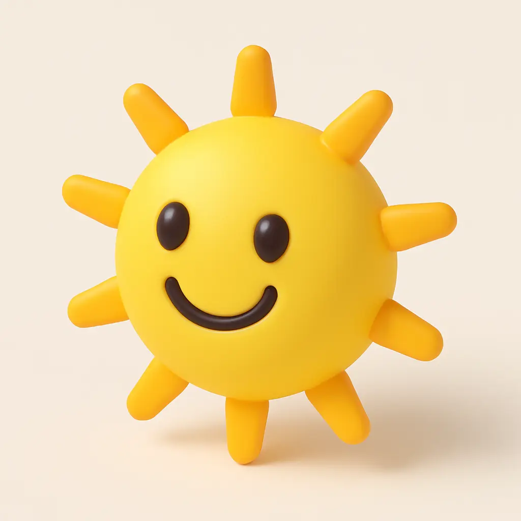 3D emoji icon template of yellow sun with orange rays