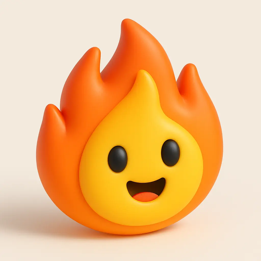 3D emoji icon template with blazing fire design