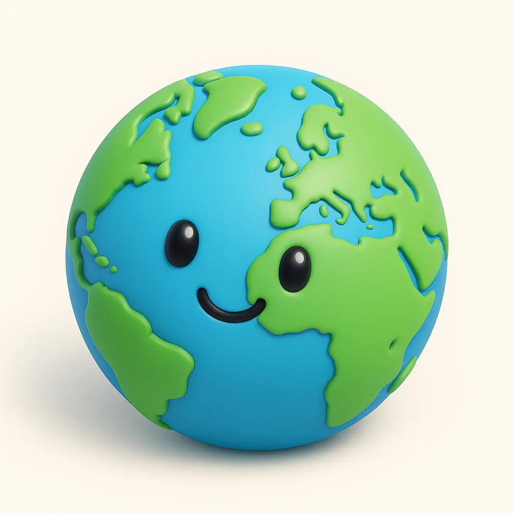 3D emoji icon template of globe with continents