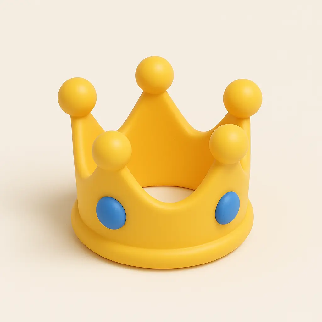3D emoji icon template with golden crown and blue gems