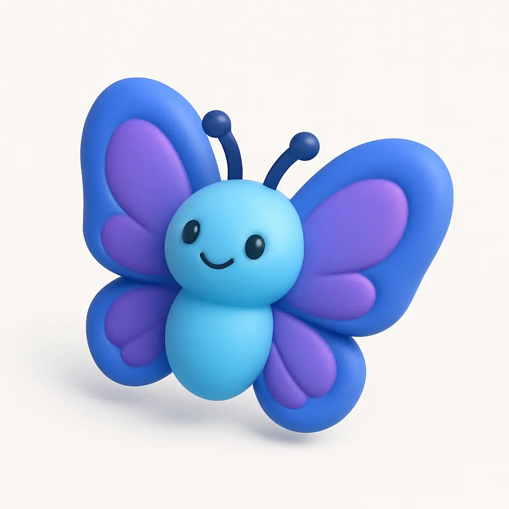 3D emoji icon template with blue butterfly
