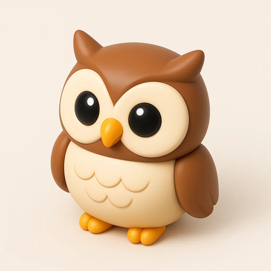 3D emoji icon template with brown owl