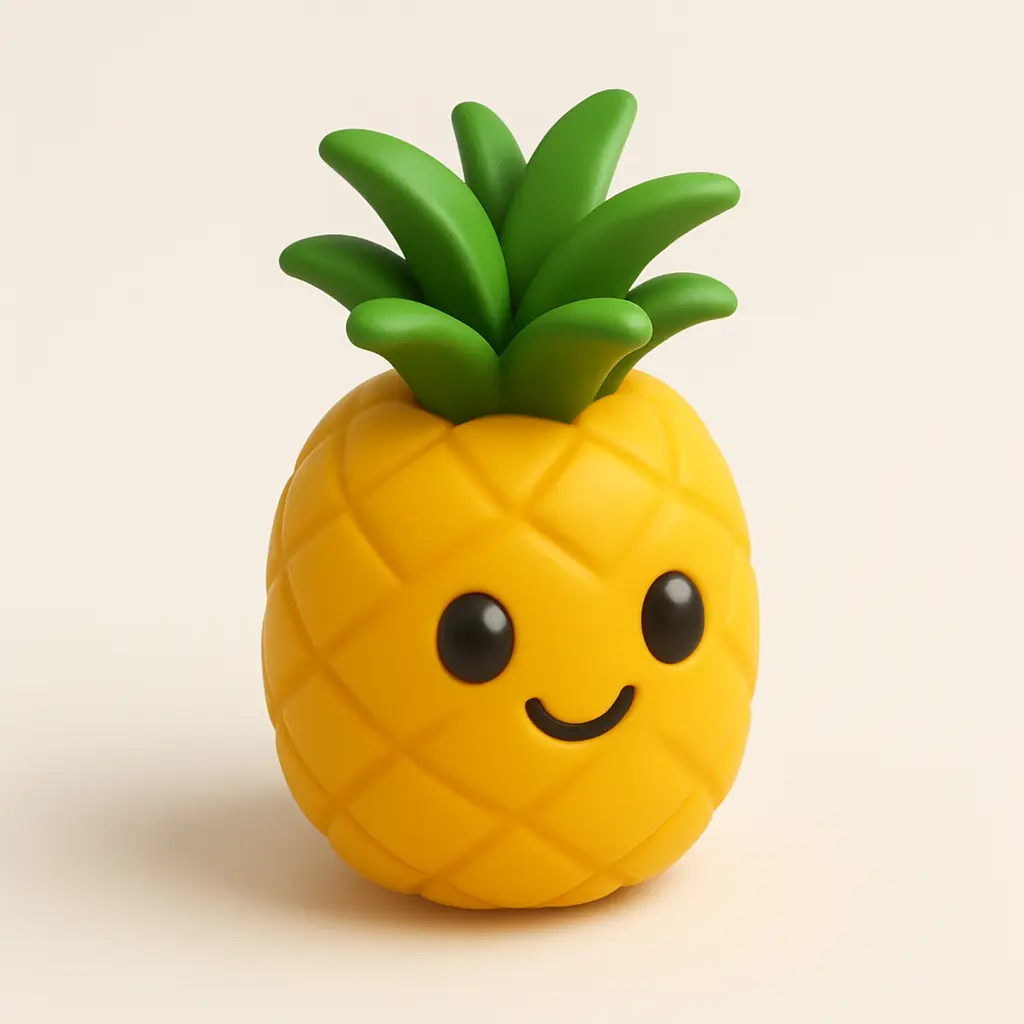 3D emoji icon template of pineapple with green leaves