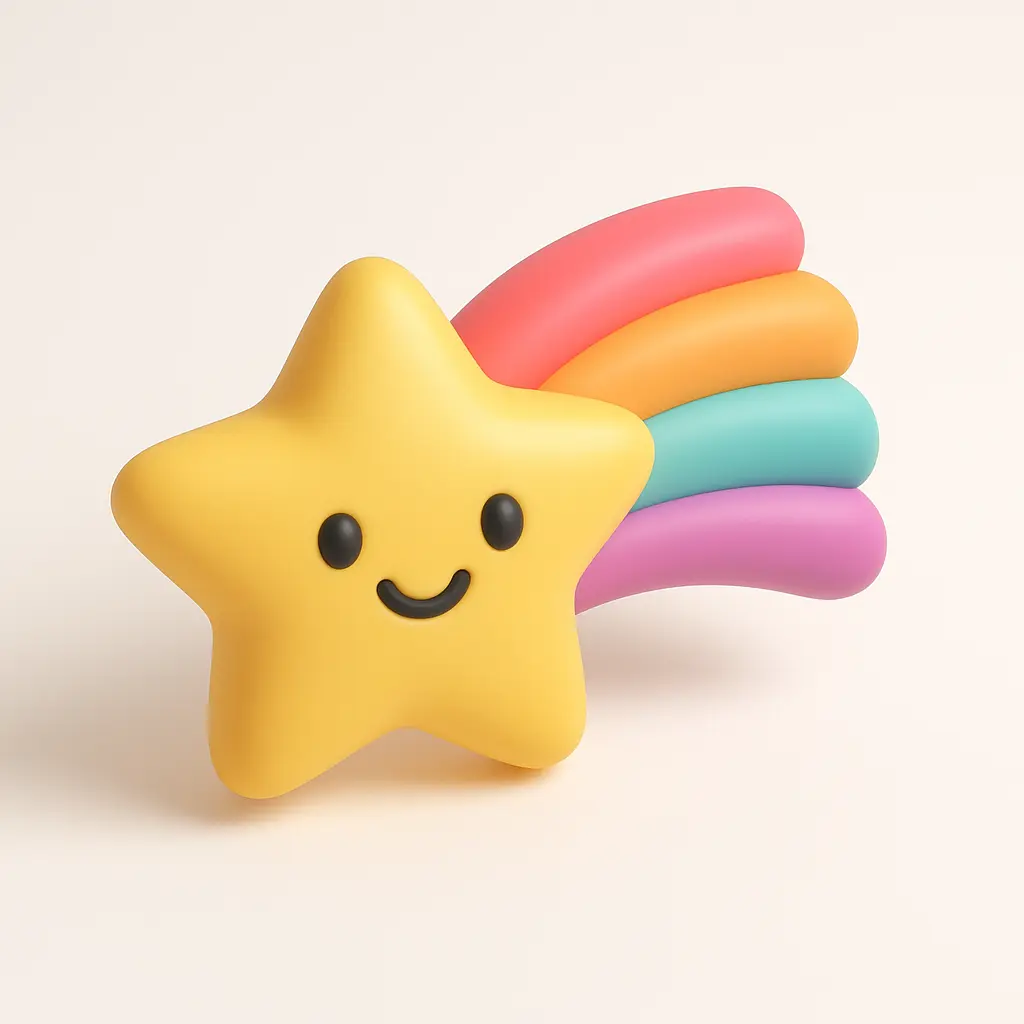 3D emoji icon template of shooting star with rainbow