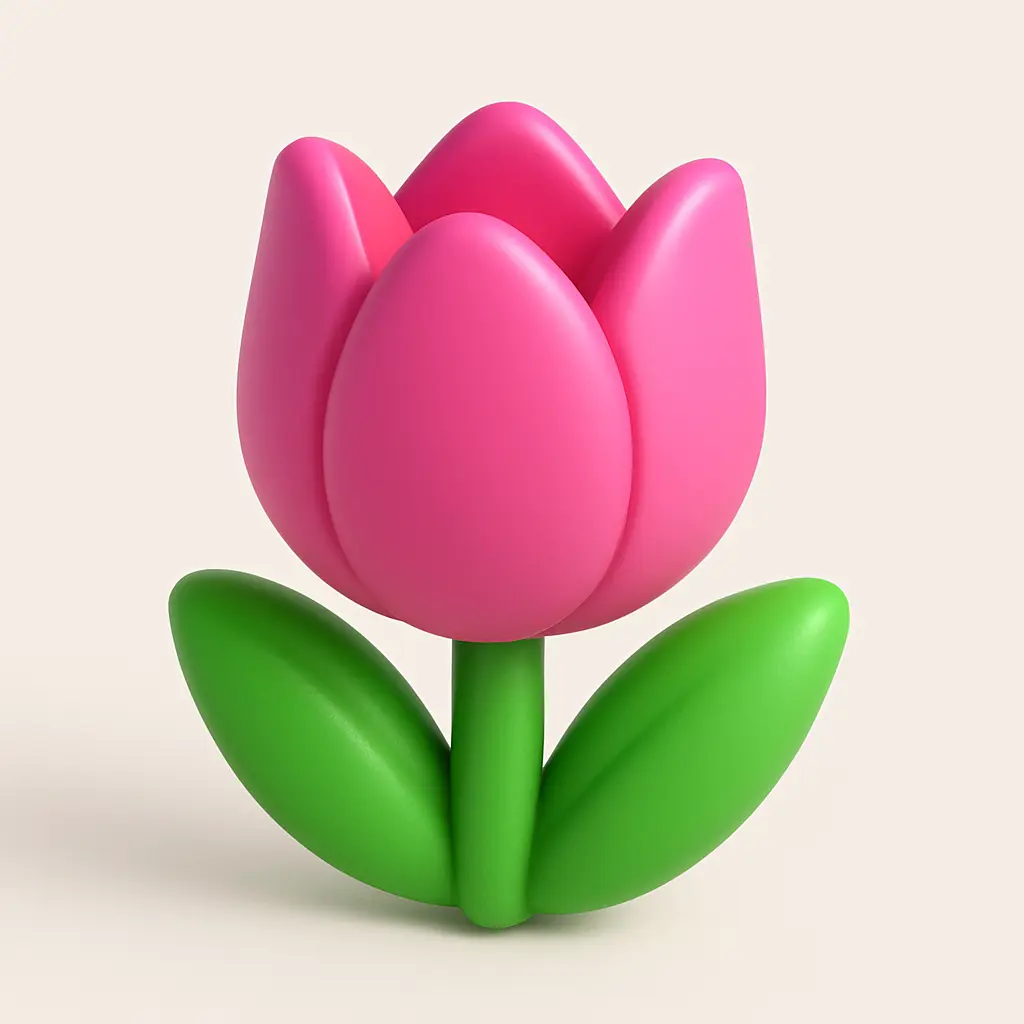 3D emoji icon template of pink tulip