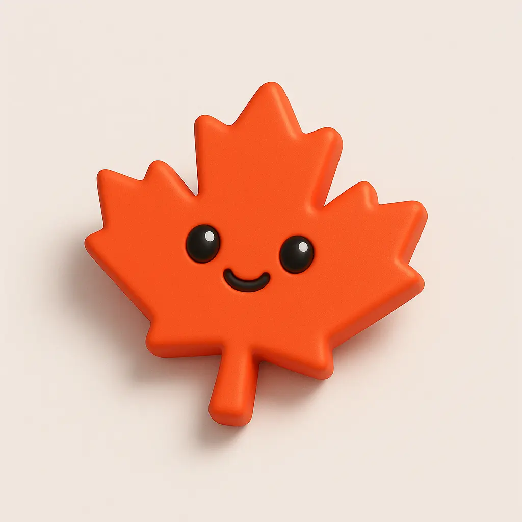 3D emoji icon template with red-orange maple leaf