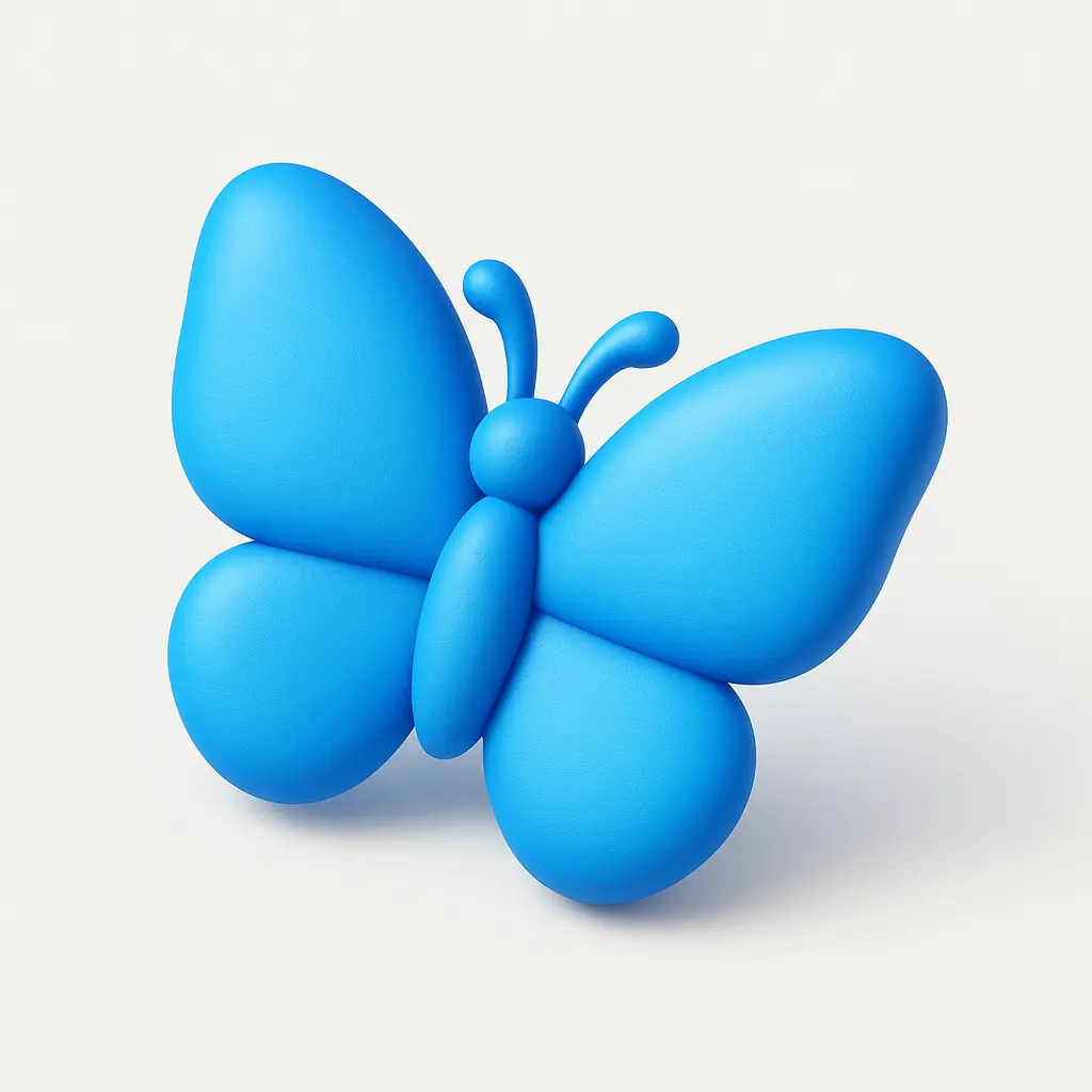 3D emoji icon template with vibrant blue butterfly