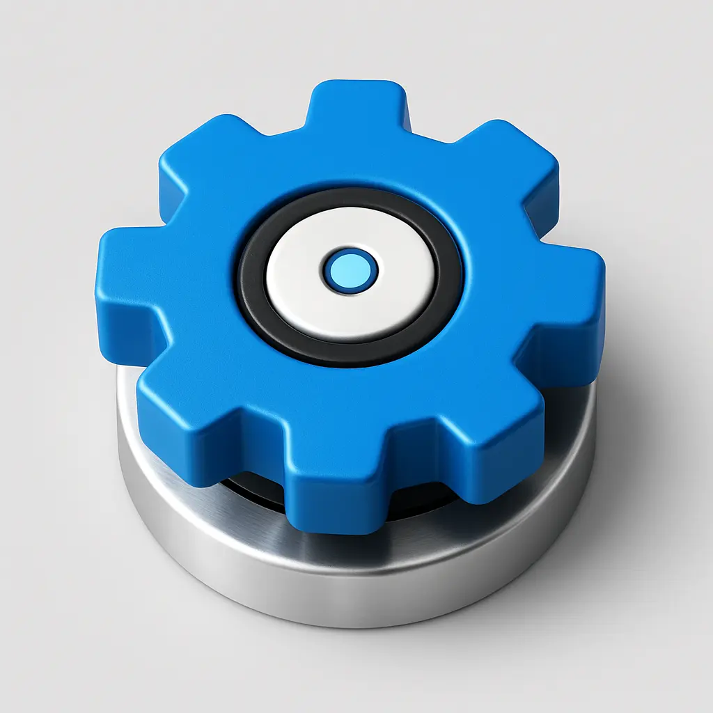 3D Blue Metal Icon template of a gear with blue and silver