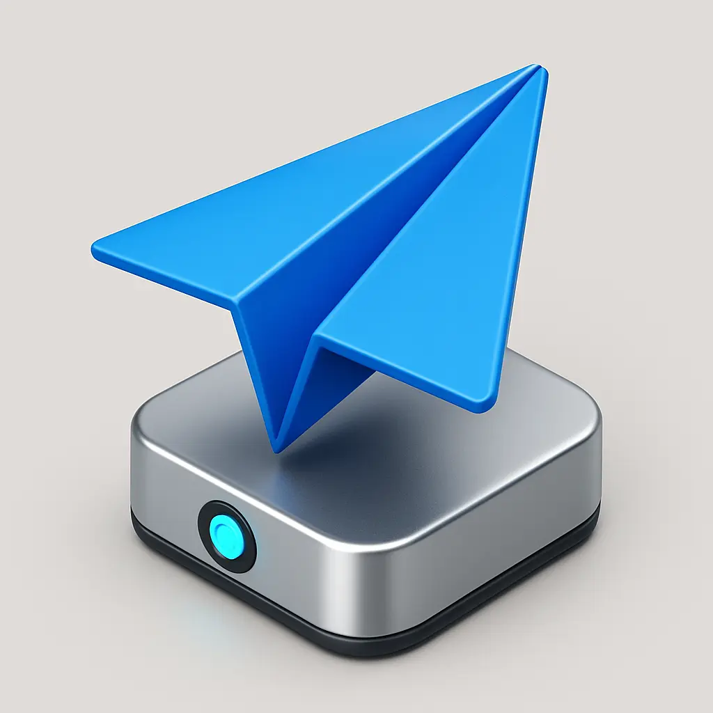 3D Blue Metal Icon template of a folded paper airplane