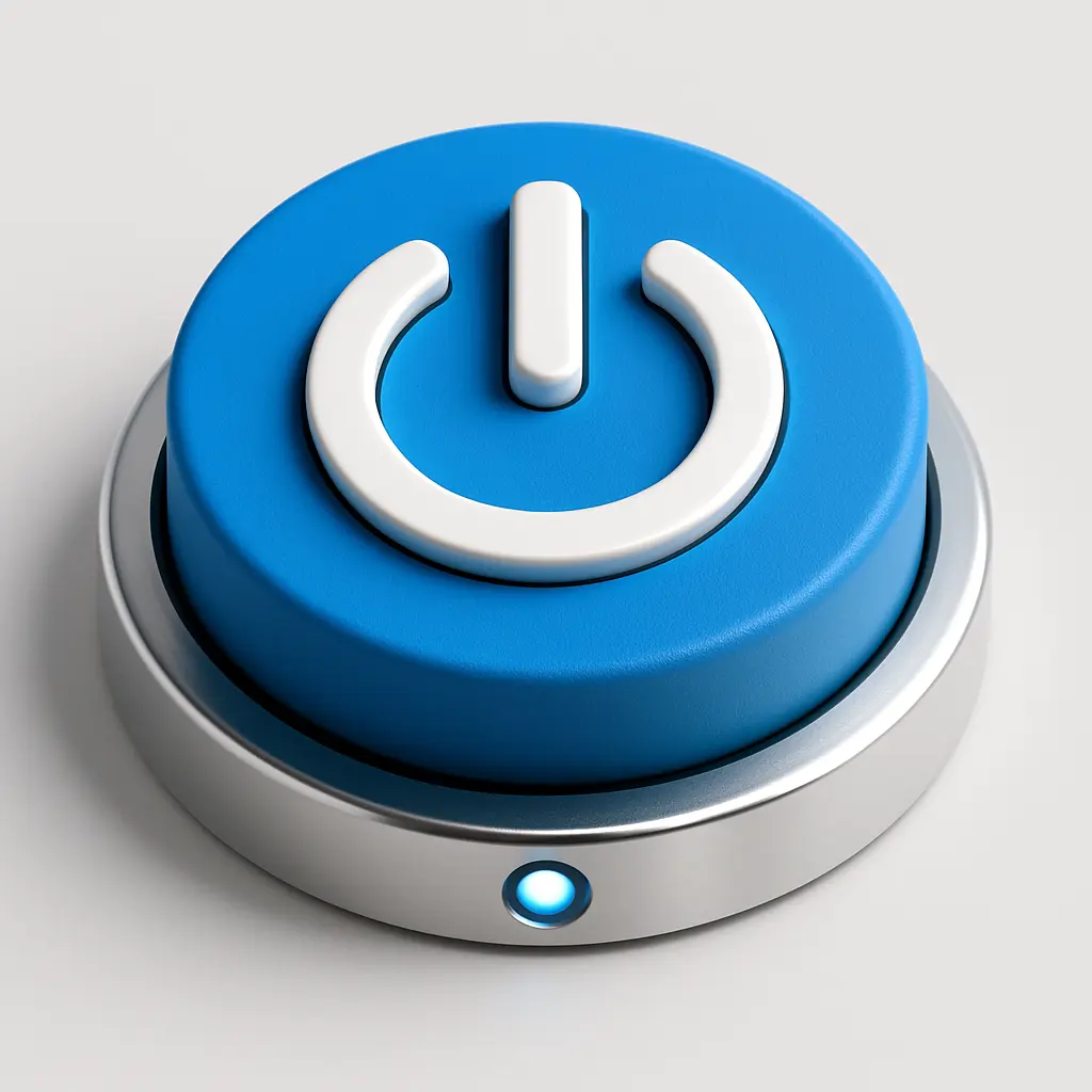 3D Blue Metal Icon template of a circular power button