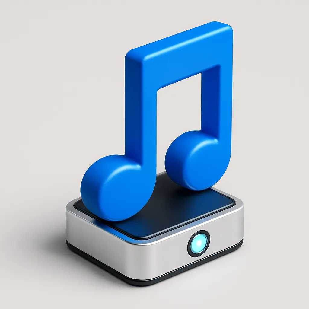 3D Blue Metal Icon template of a single musical note