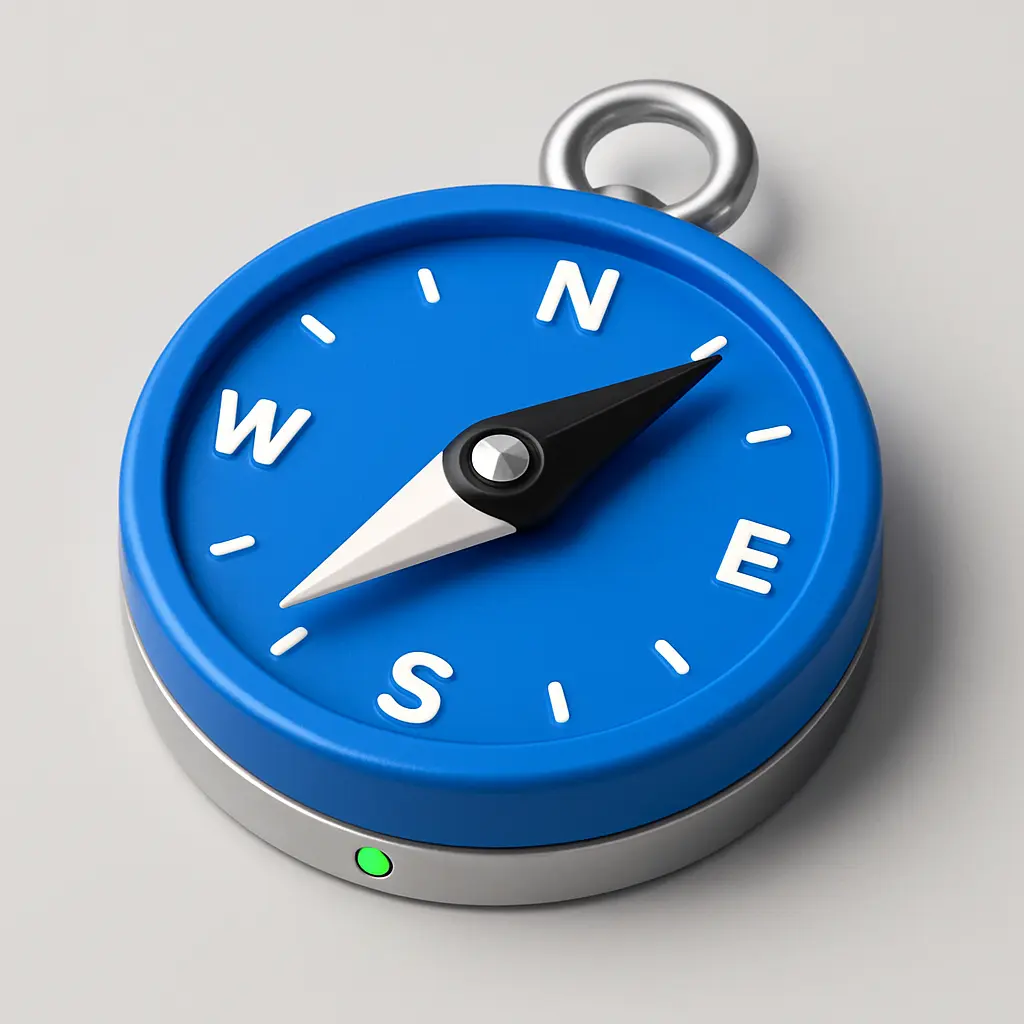 3D Blue Metal Icon template of a compass, circular, modern design