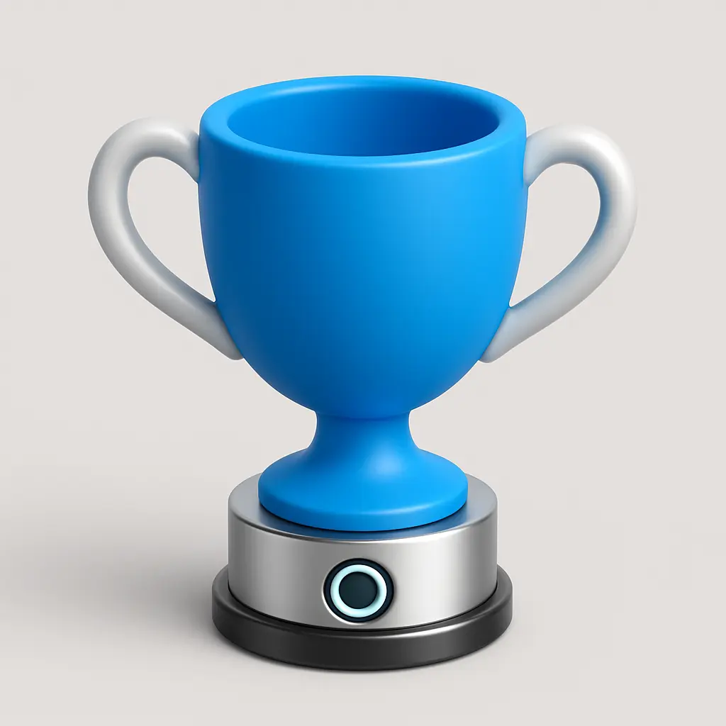 3D Blue Metal Icon template of a trophy cup, blue metal finish