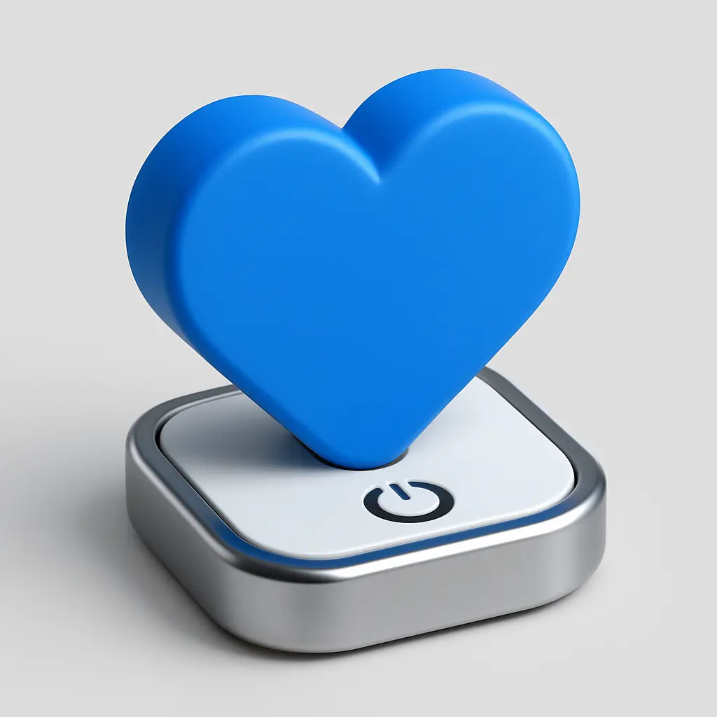 3D Blue Metal Icon template of a heart, blue metallic, isometric