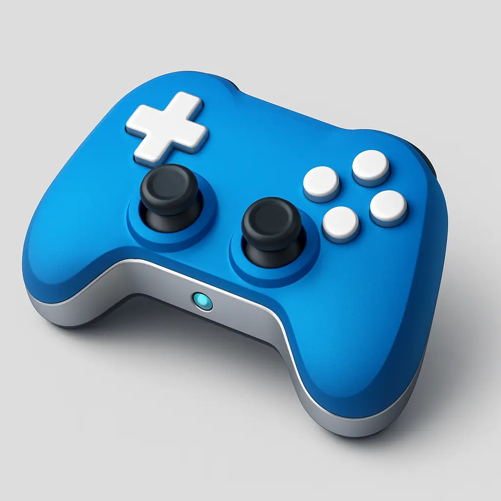 3D Blue Metal Icon template of a gaming controller, isometric view