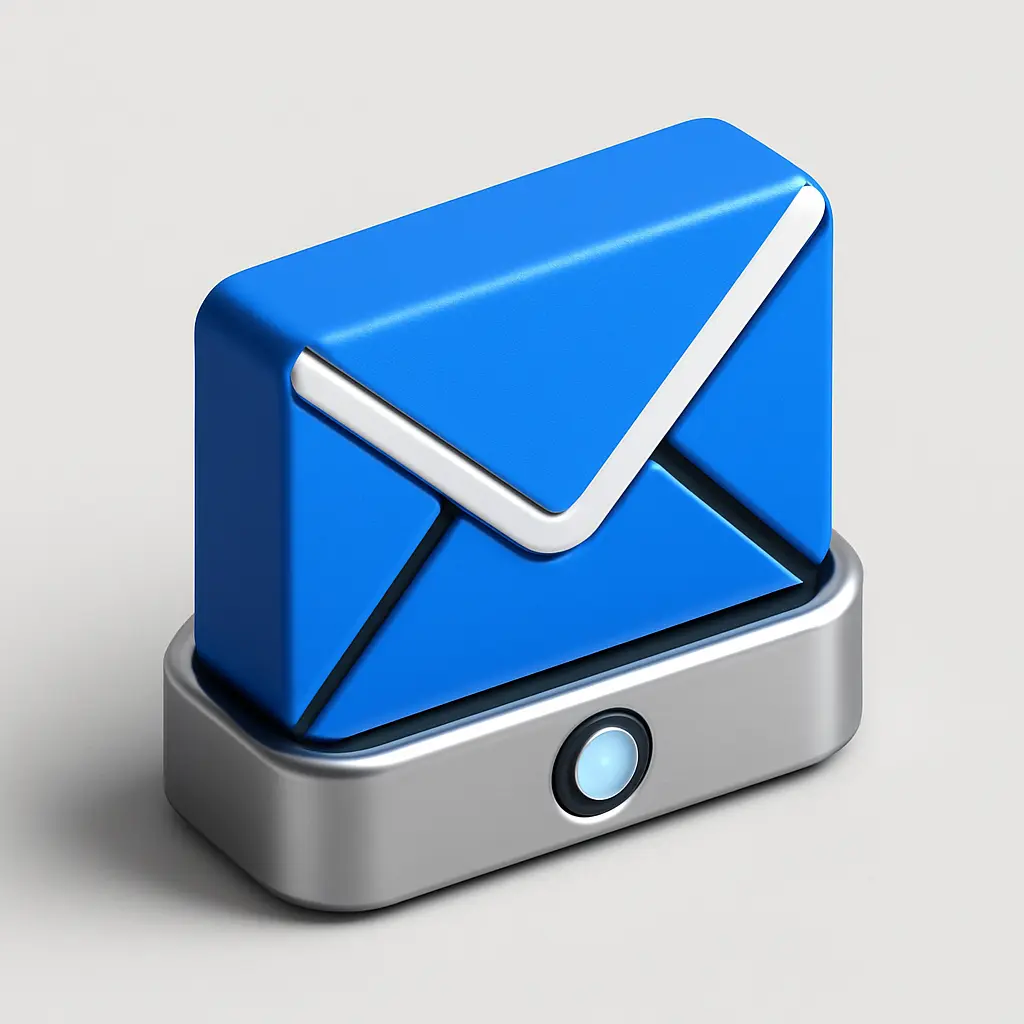 3D Blue Metal Icon template of an envelope, pointed flap
