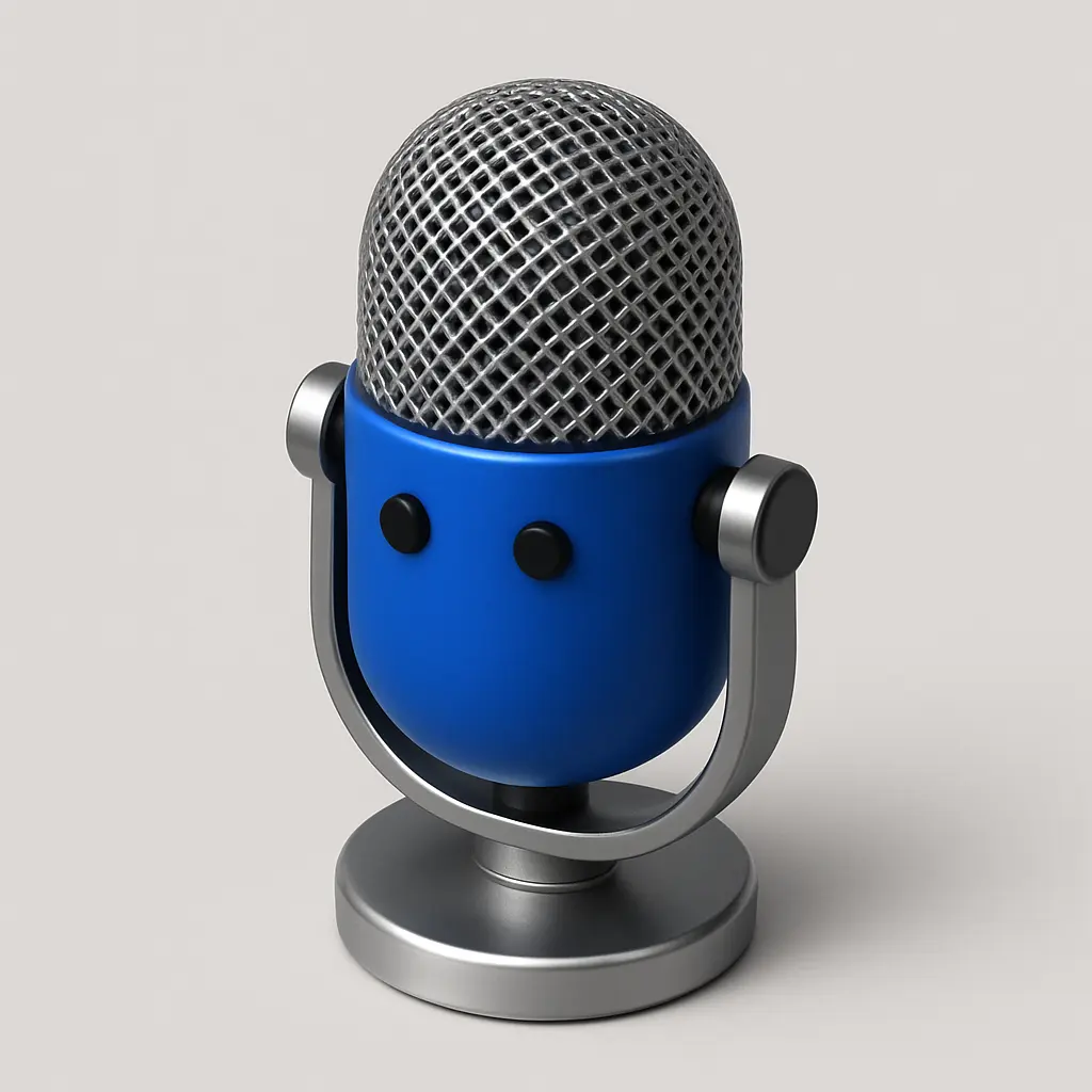 3D Blue Metal Icon template of a microphone, minimal isometric