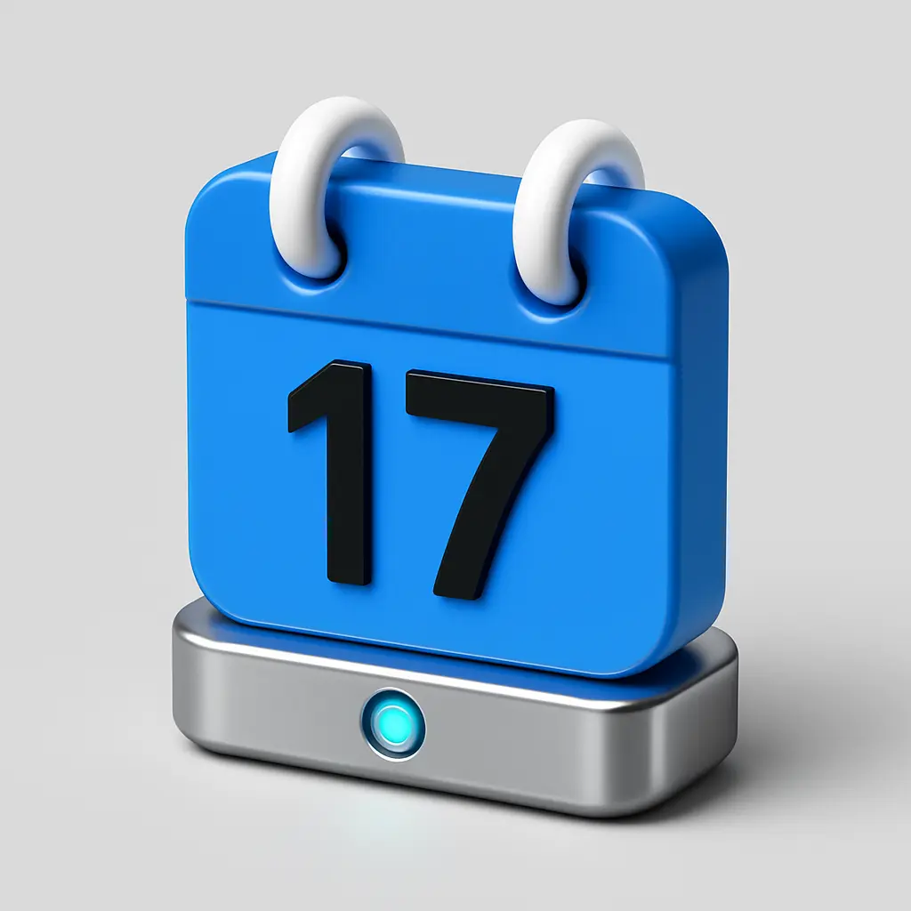 3D Blue Metal Icon template of a calendar page, centered date
