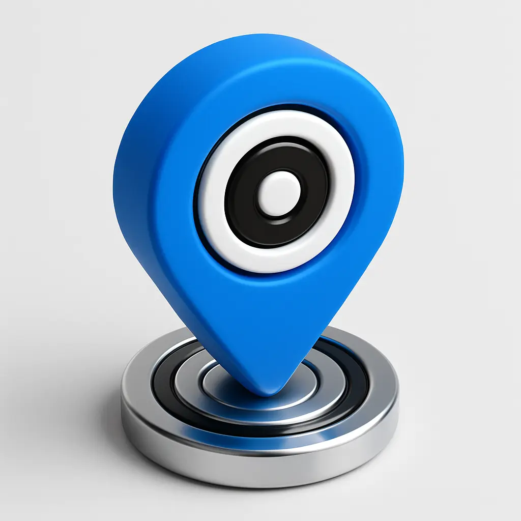 3D Blue Metal Icon template of a location pin, modern