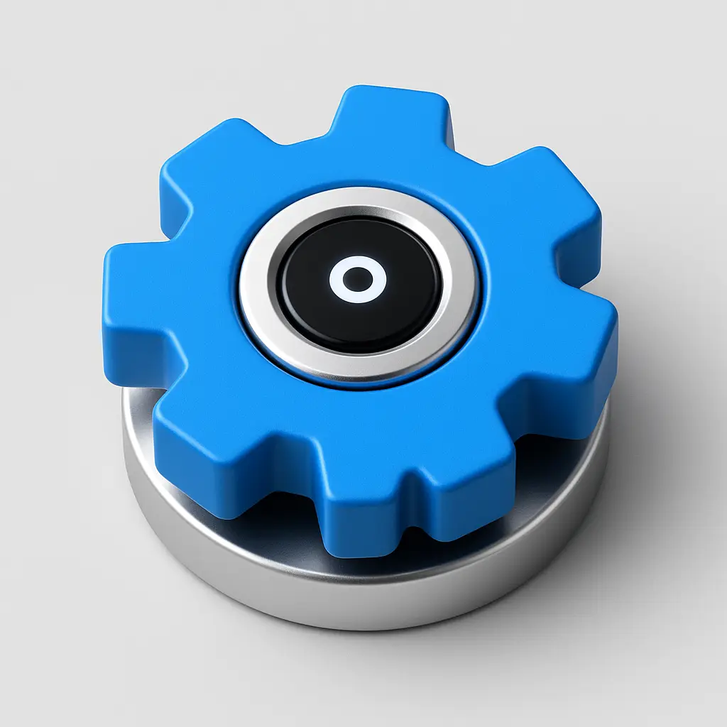 3D Blue Metal Icon template of an eight-tooth cogwheel