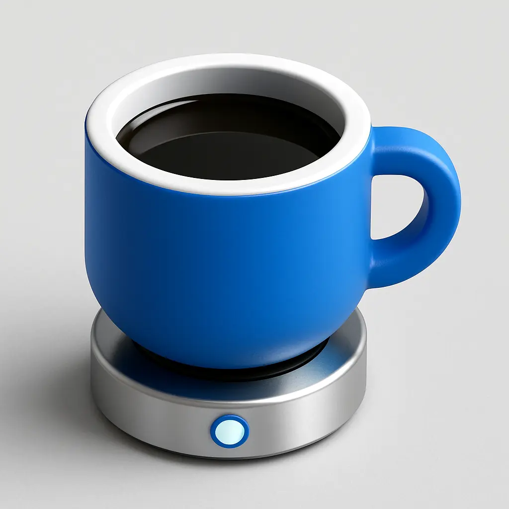 3D Blue Metal Icon template of a coffee cup, minimal design