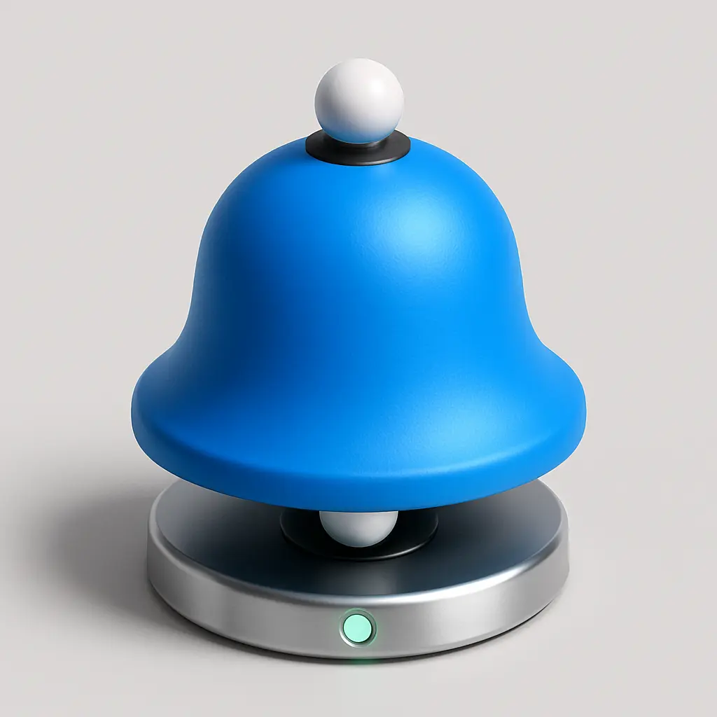 3D Blue Metal Icon template of a stylized bell, isometric