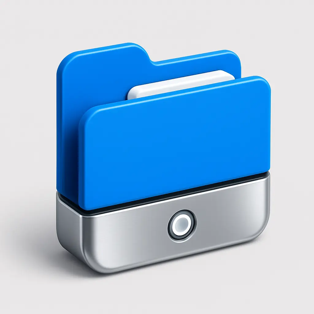 3D Blue Metal Icon template of a folder with central tab