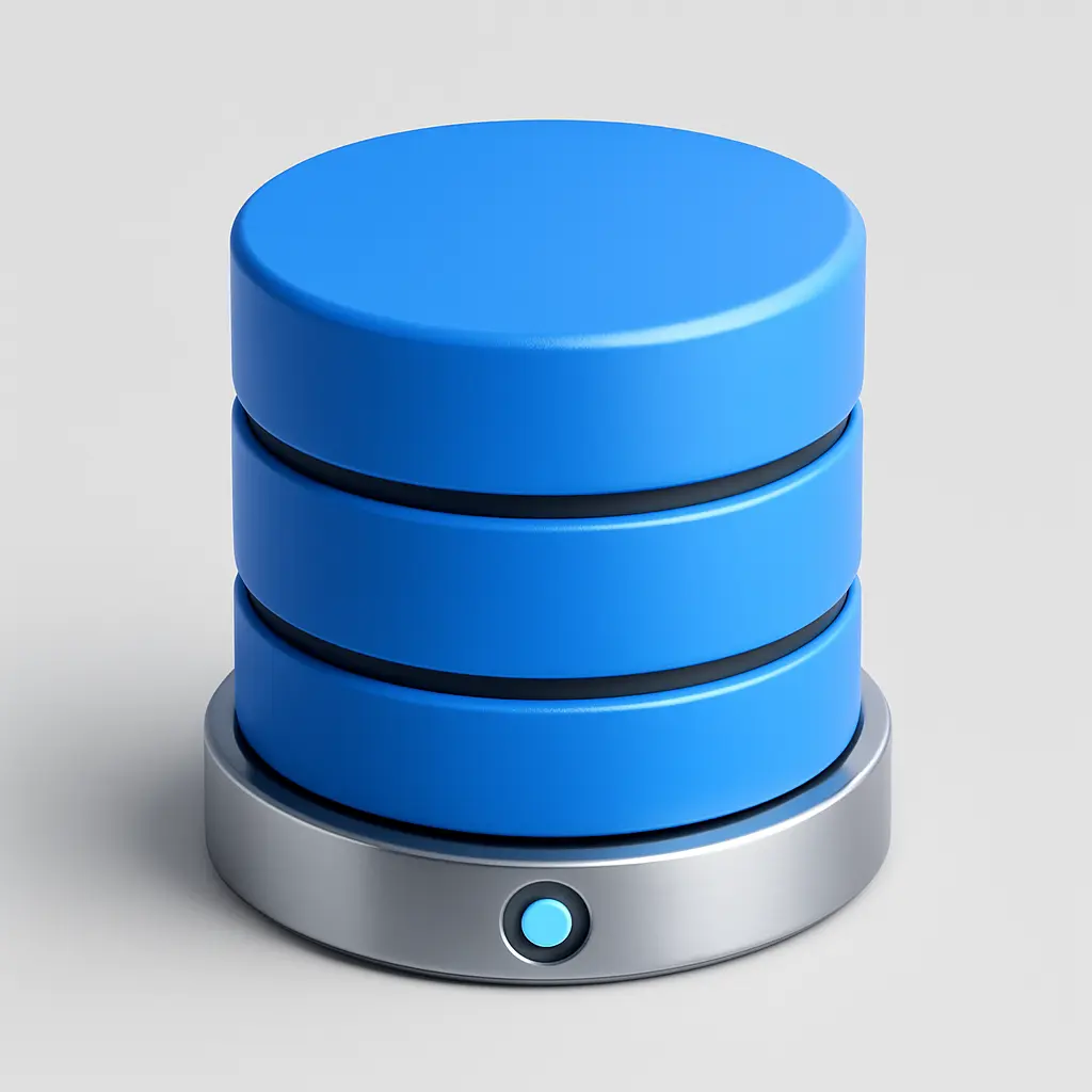 3D Blue Metal Icon template of a database cylinder, modern