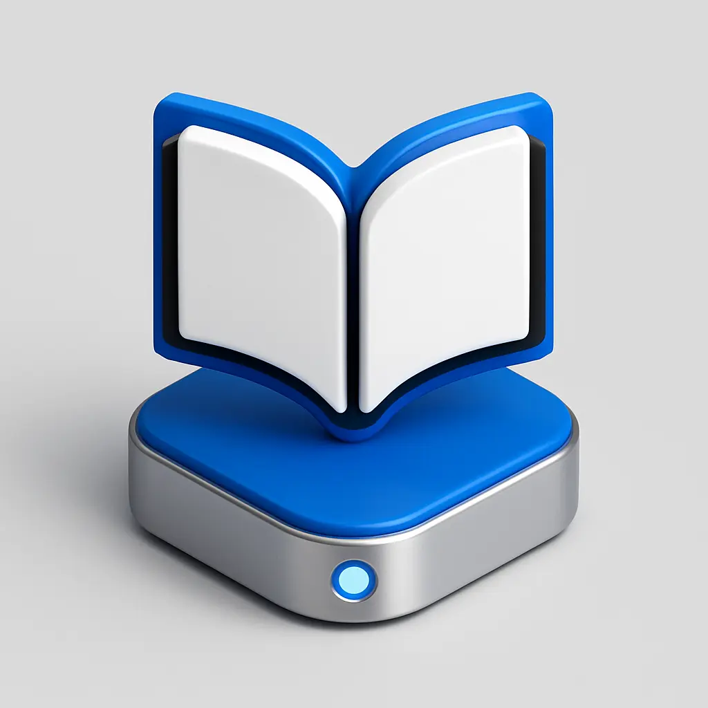 3D Blue Metal Icon template of an open book, minimal style