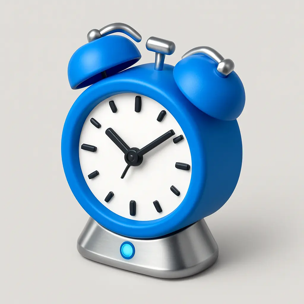 3D Blue Metal Icon template of an alarm clock, twin bells