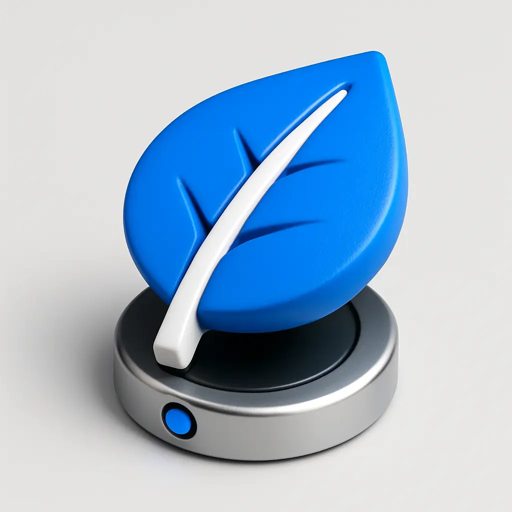 3D Blue Metal Icon template of a simple leaf, isometric