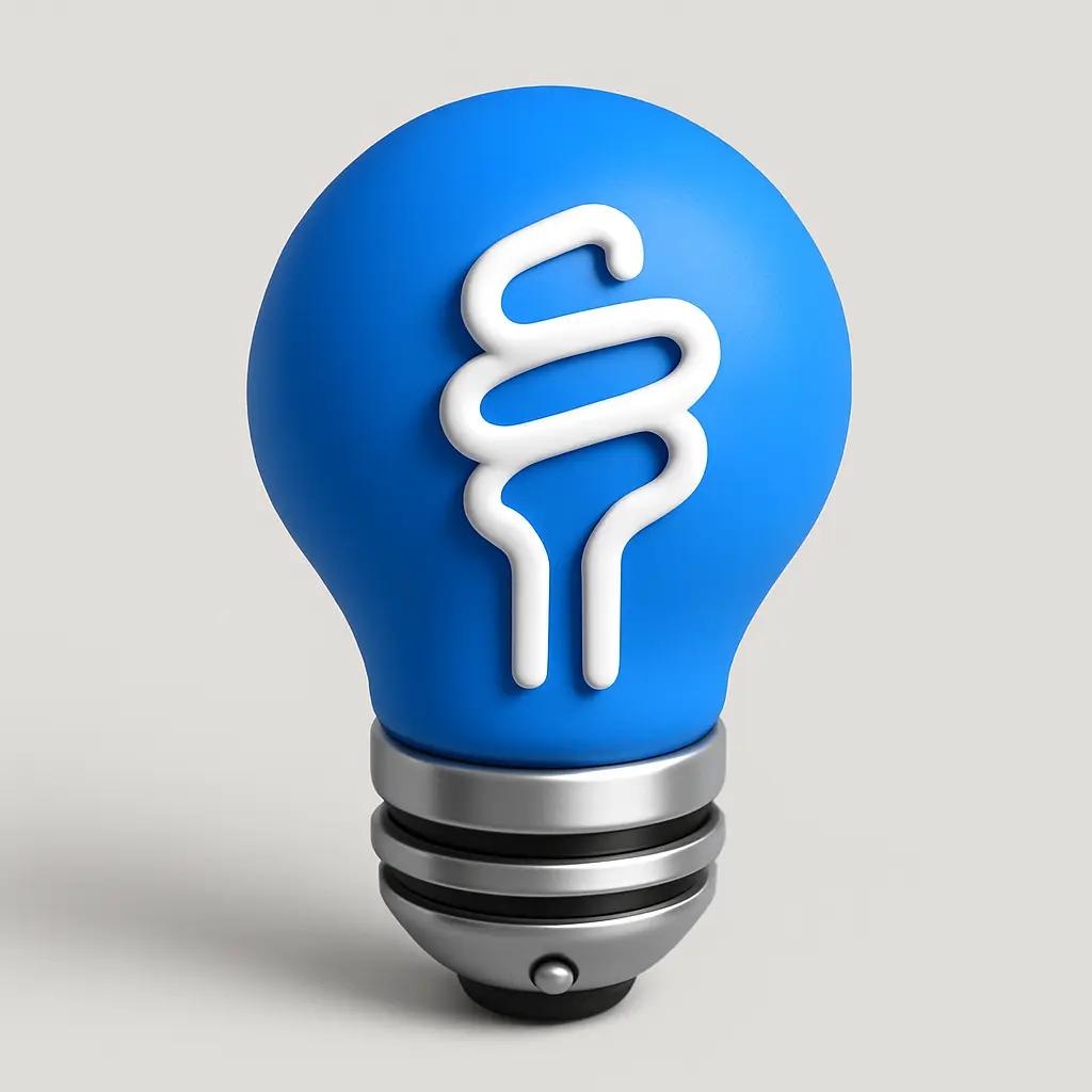 3D Blue Metal Icon template of a lightbulb, spiral filament