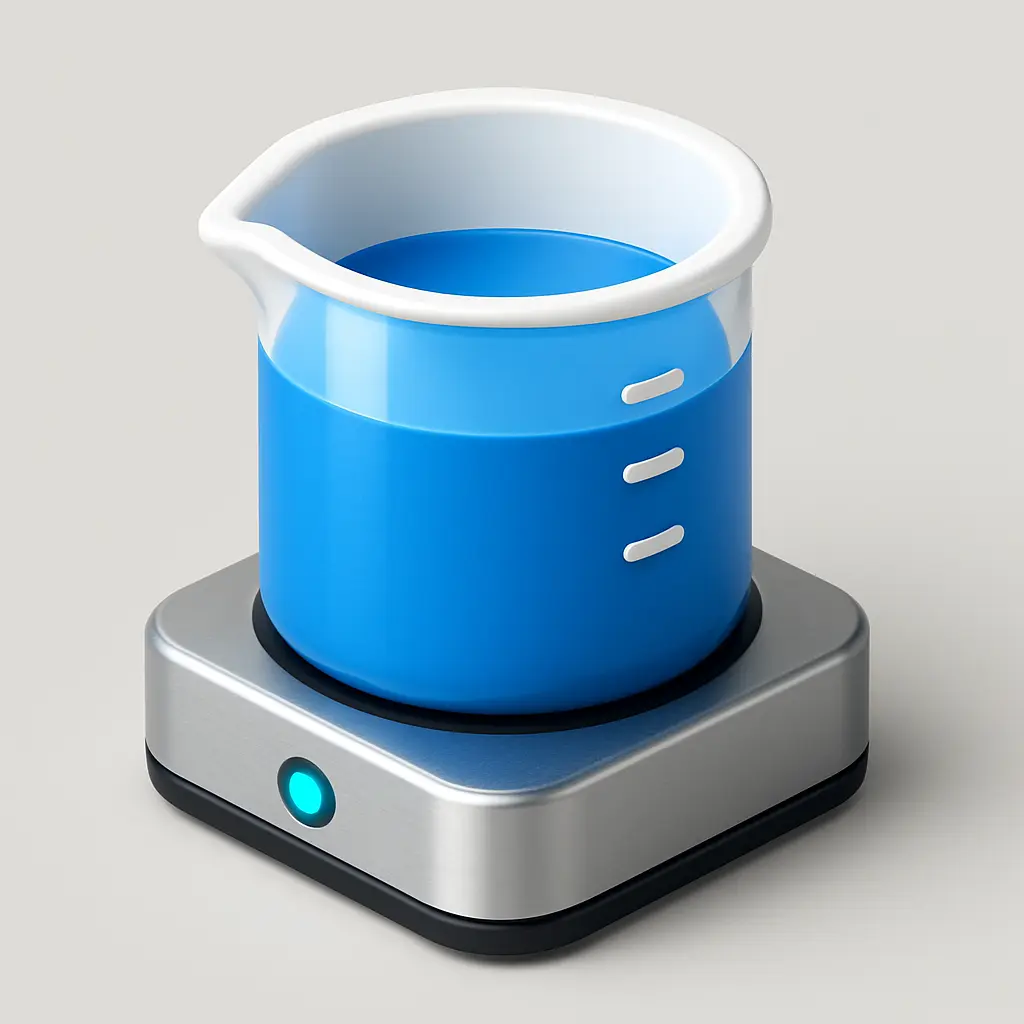 3D Blue Metal Icon template of a lab beaker, isometric minimal