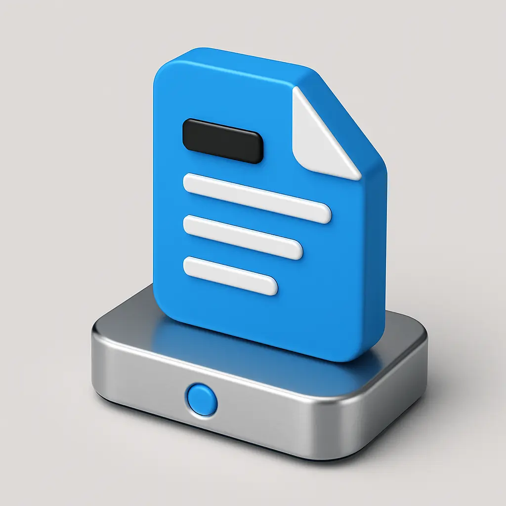 3D Blue Metal Icon template of a document, folded corner