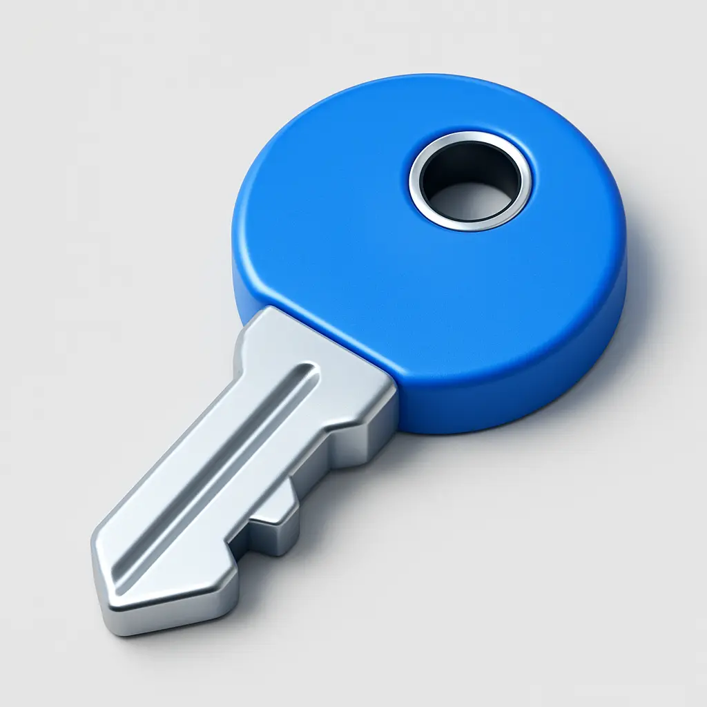 3D Blue Metal Icon template of a key, circular head