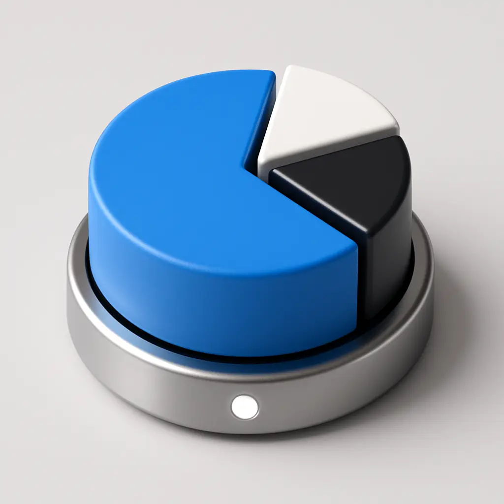 3D Blue Metal Icon template of a pie chart, three segments