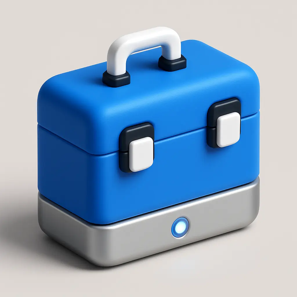 3D Blue Metal Icon template of a suitcase, clean minimal