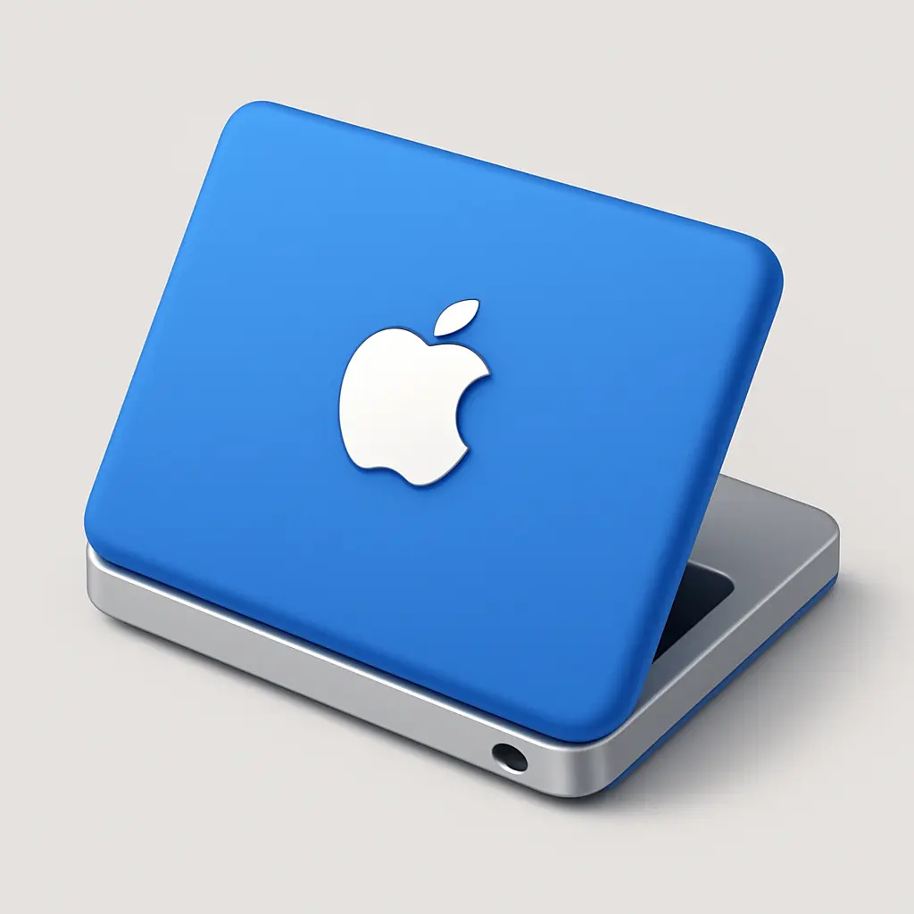 3D Blue Metal Icon template of a closed laptop, isometric view