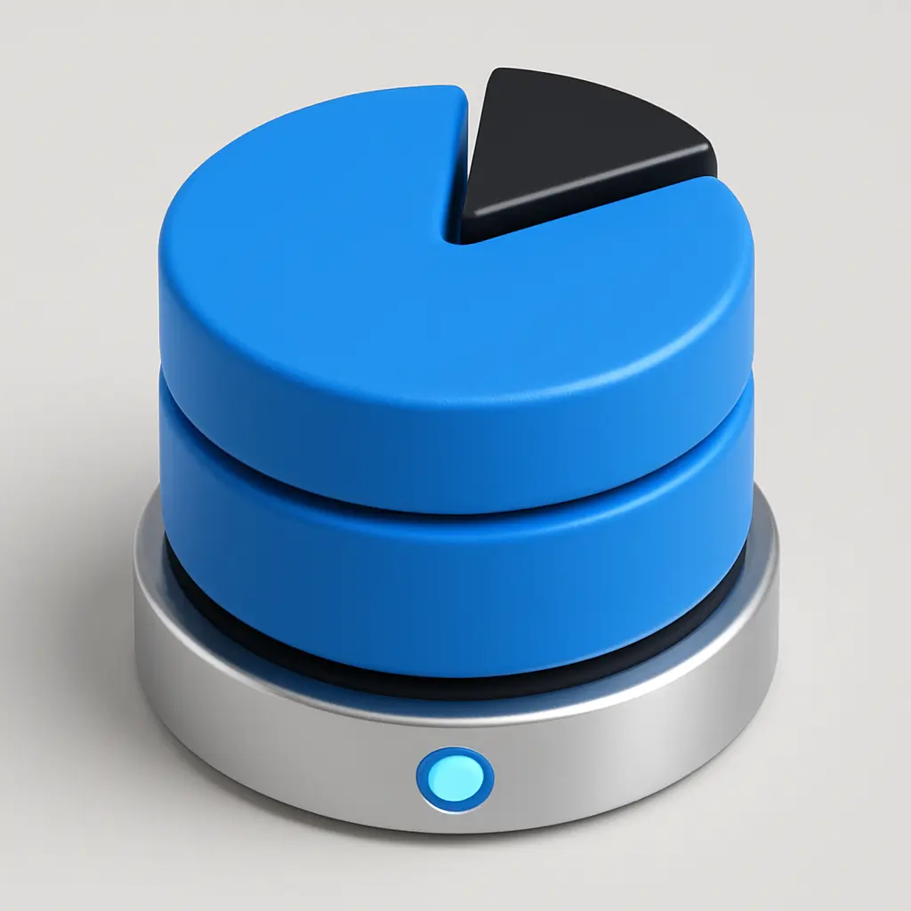 3D Blue Metal Icon template of a stacked pie chart, minimal