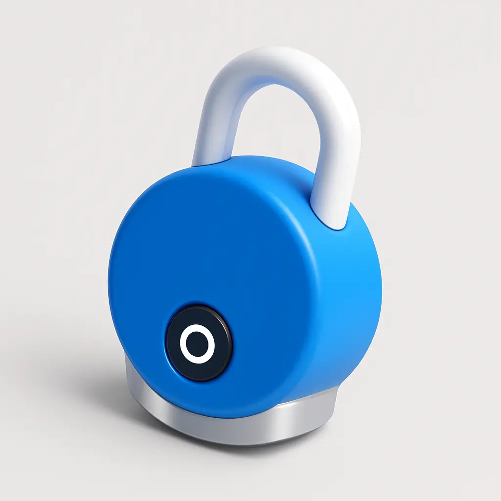 3D Blue Metal Icon template of a round padlock, clean and modern