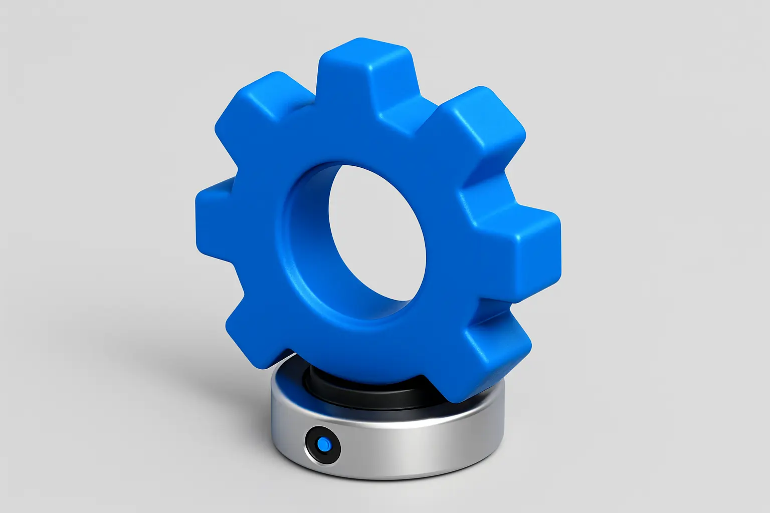 3D Blue Metal Icon template of a gear with blue and silver
