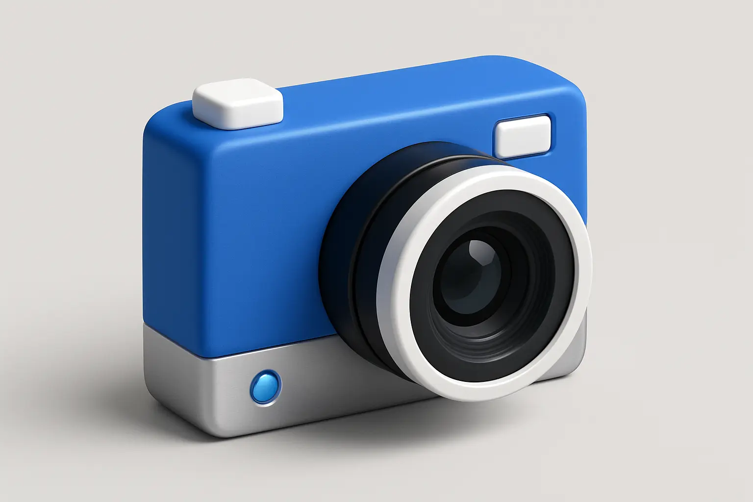 3D Blue Metal Icon template of a digital camera, clean design