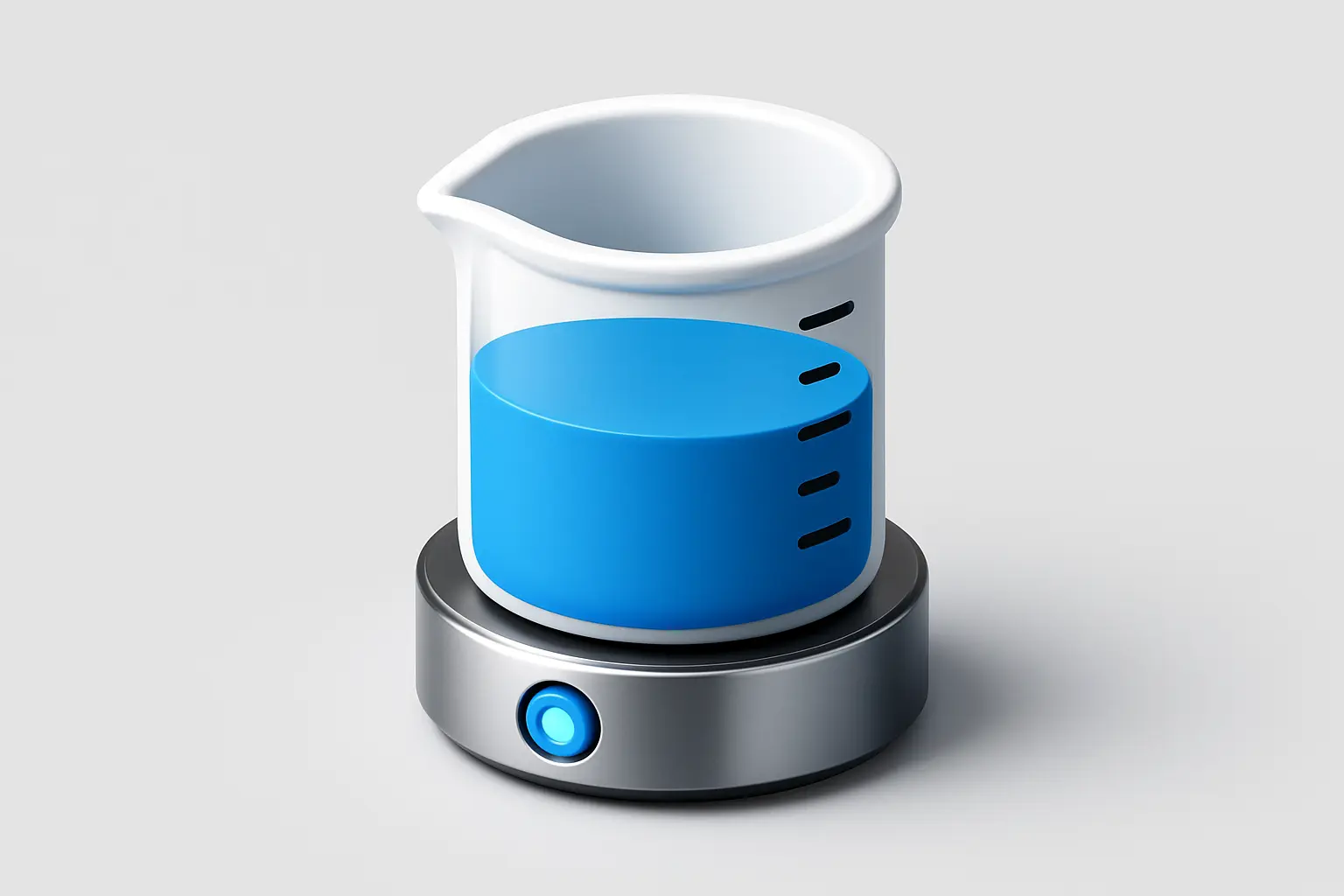 3D Blue Metal Icon template of a lab beaker, isometric minimal