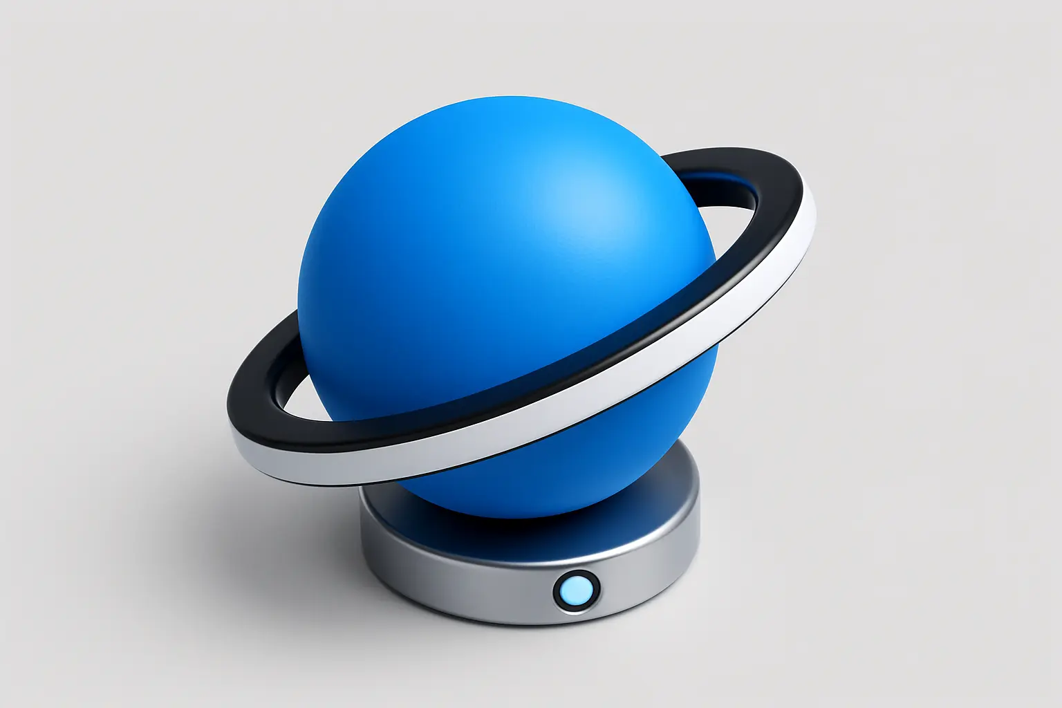 3D Blue Metal Icon template of a ringed planet, isometric style