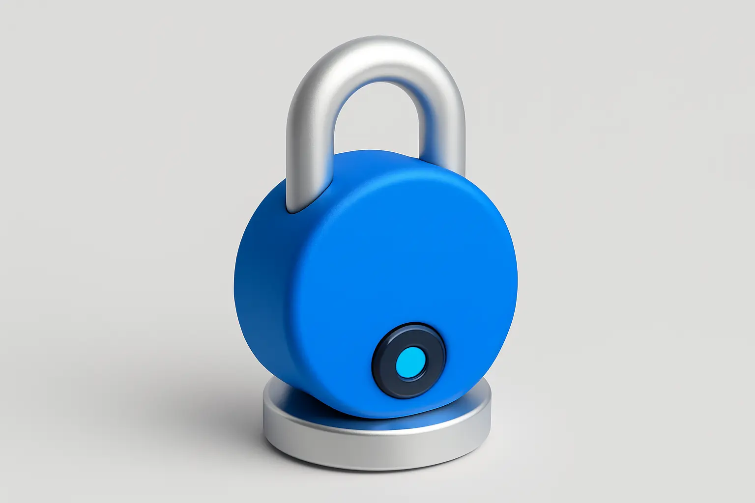 3D Blue Metal Icon template of a round padlock, clean and modern