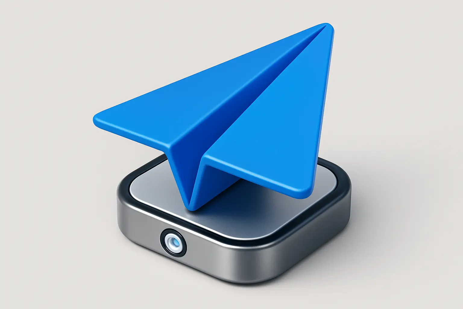 3D Blue Metal Icon template of a folded paper airplane