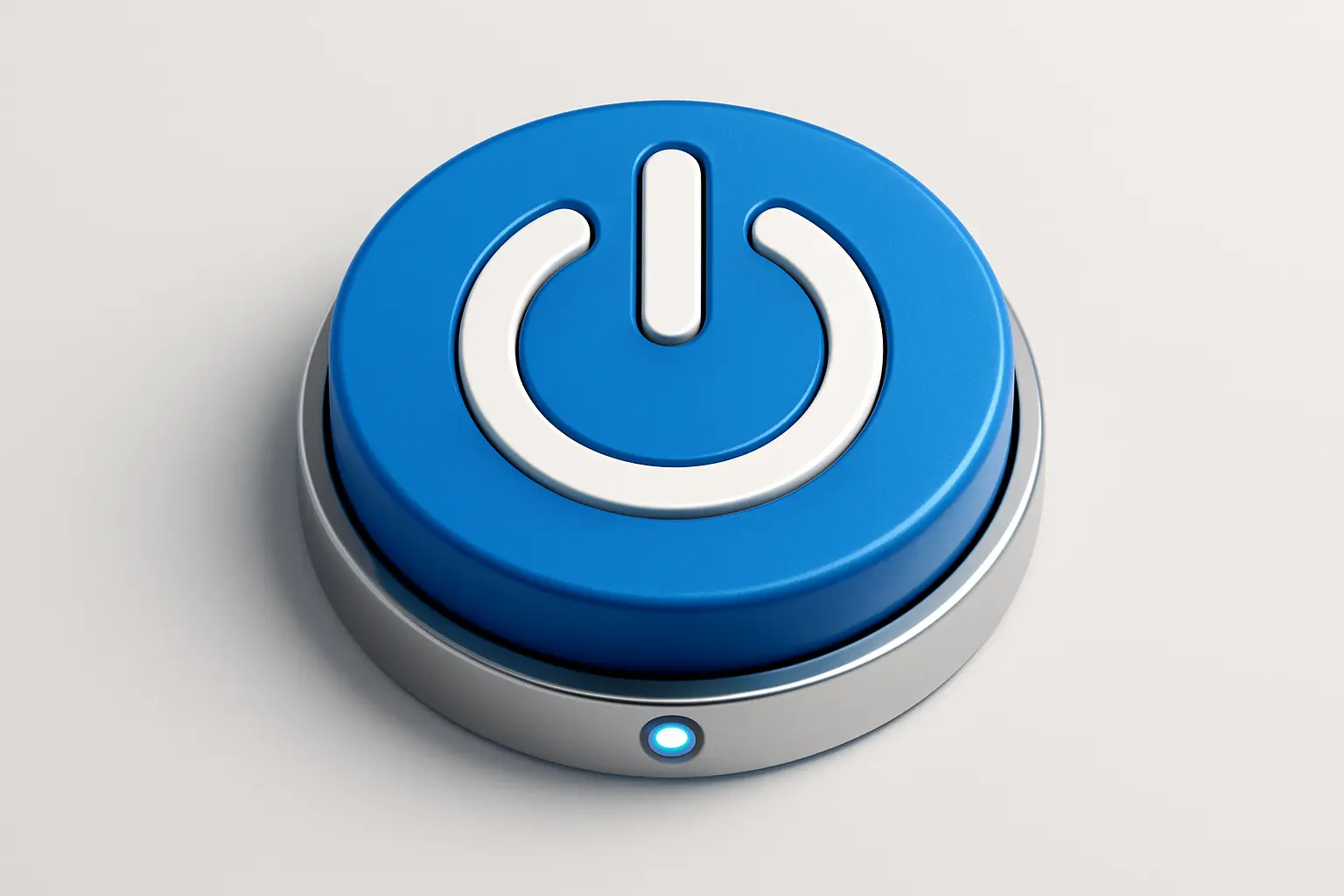 3D Blue Metal Icon template of a circular power button