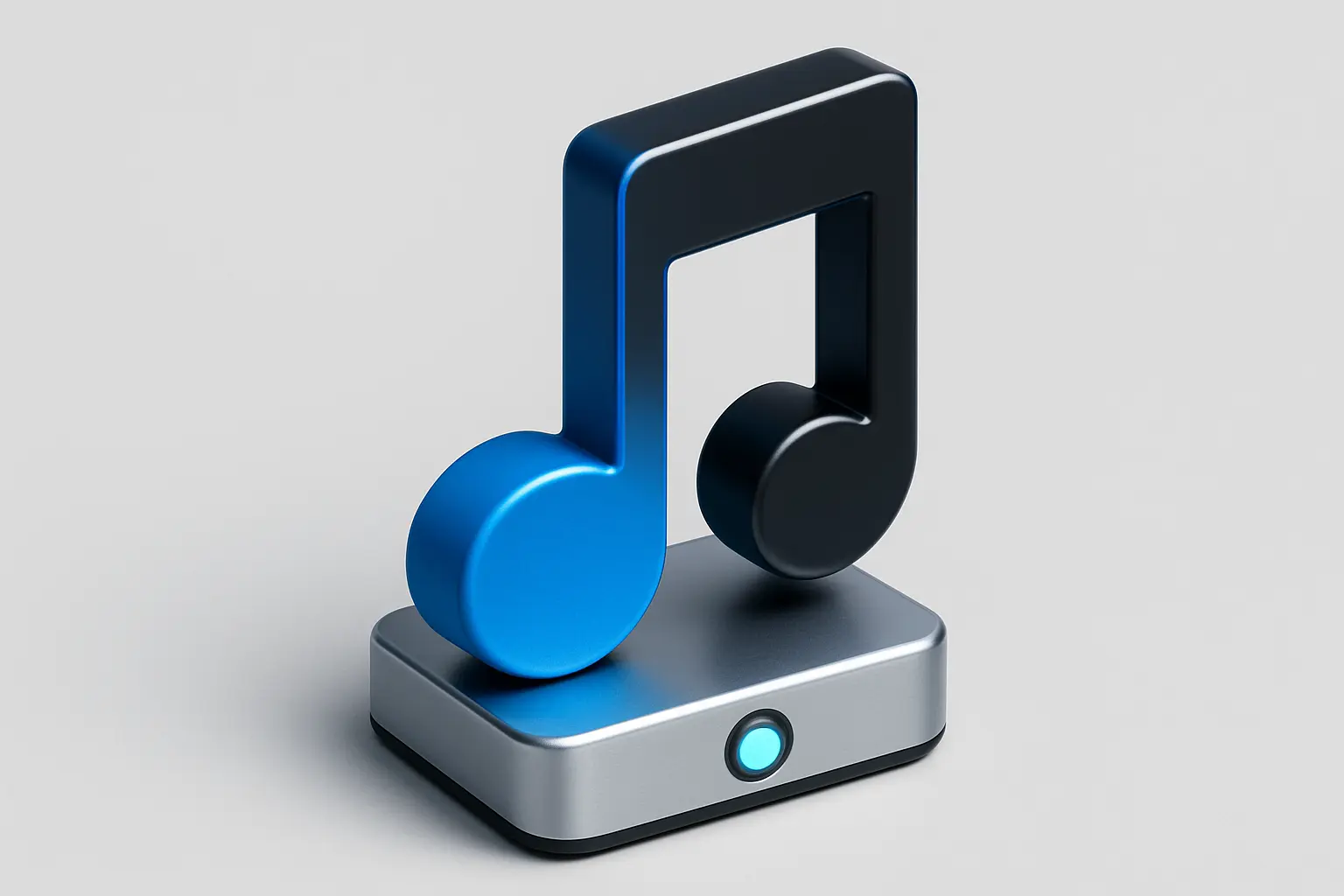 3D Blue Metal Icon template of a single musical note