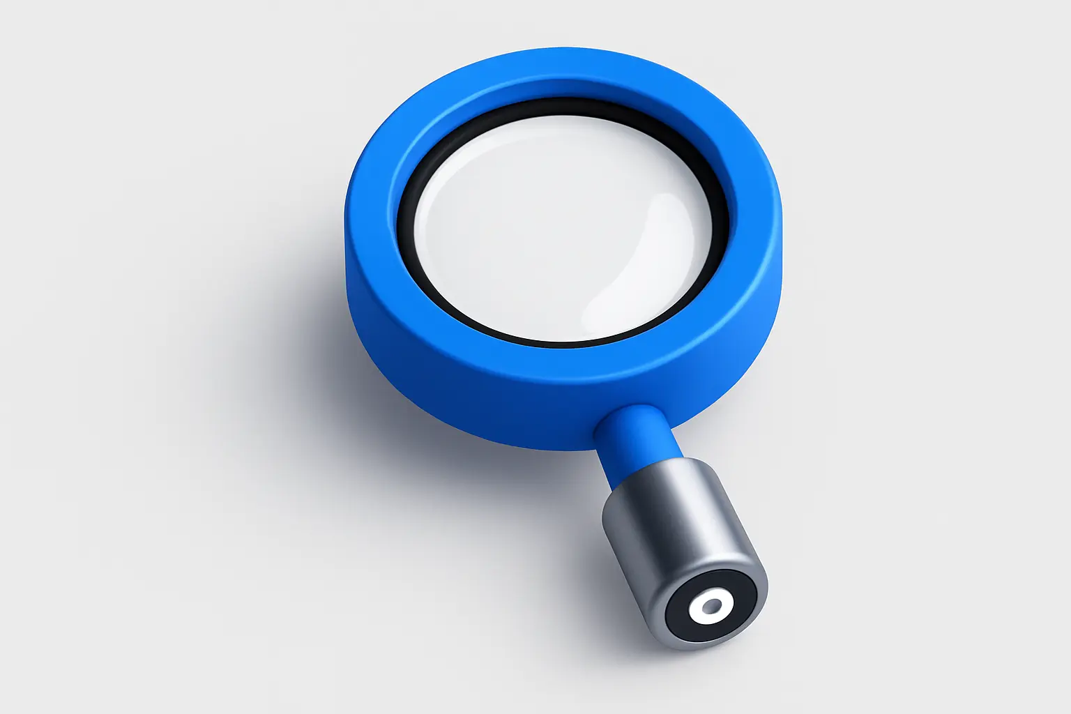 3D Blue Metal Icon template of a magnifying glass, isometric view