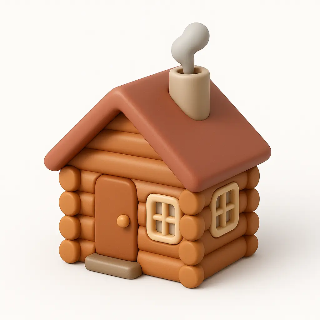 3D Airbnb style icon template of a log cabin
